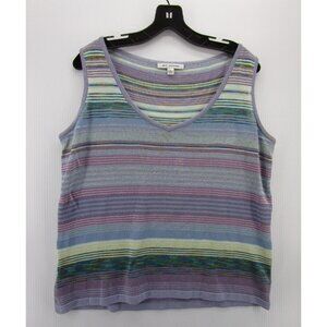 St John Sweater Large Purple Vest Pullover Striped Knit V-Neck USA *
